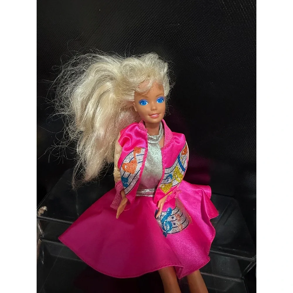 Vintage Barbie Doll 1980s Pink Musical Note Jacket Silver Top Satin Skirt 11.5in